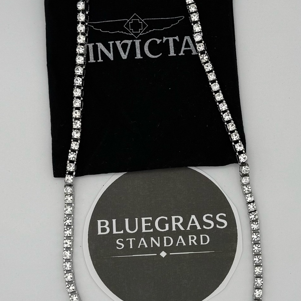 Invicta Crystal Tennis Chain Necklace Silver Tone Model 80837 New